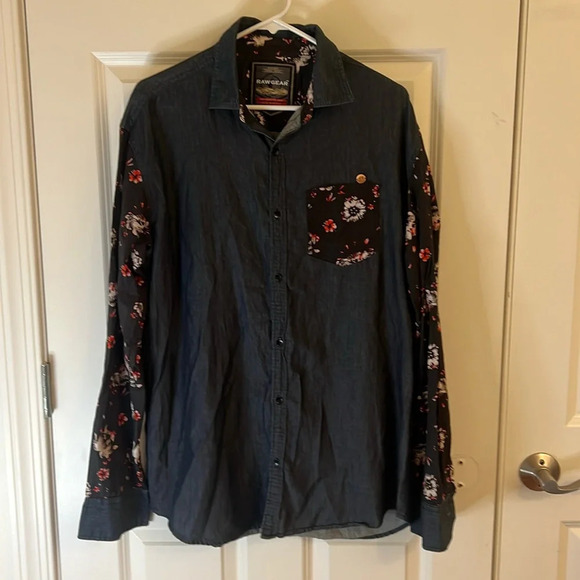 RawGear Size XL Floral and dark denim blue Button Down Shirt - Picture 1 of 8
